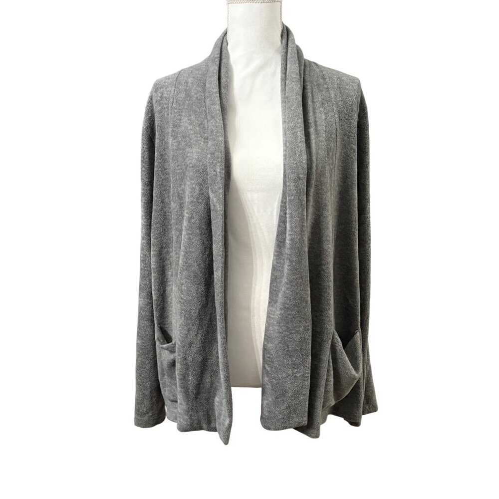 Gray Open Front Cardigan Sweater With Pockets Comfortable Loungewear Womens L